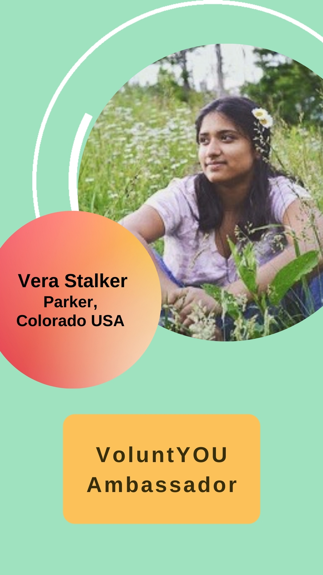 Vera Stalker - VoluntYOU Ambassador; Colorado, USA